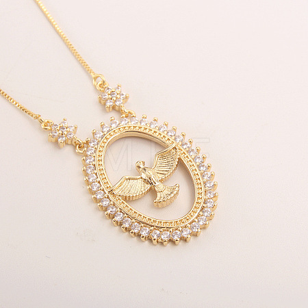 Brass Micro Pave Clear Cubic Zirconia Bird Pendant Necklaces for Women FS-WGDFF37-02-1