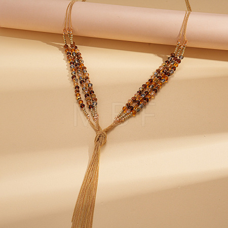 Bohemian Glass and ABS Plastic Beaded 3-Strand Y Tassel Lariat Necklaces for Women WG758A5-01-1