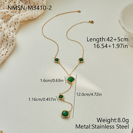 304 Stainless Steel Glass Rhombus Long Y Tassel Necklaces for Women WGE6B13-02-1