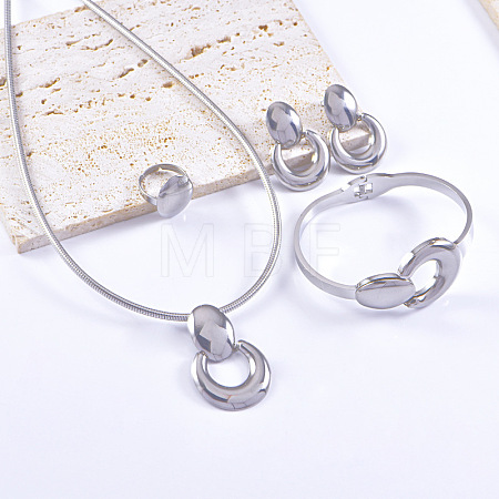 304 Stainless Steel Pendant Necklaces & Bangles & Stud Dangle Earrings & Rings Sets FS-WGED65A-01-1