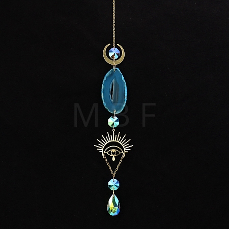 Natural Agate Piece & Metal Evil Eye Moon Hanging Ornaments PW-WG66301-07-1