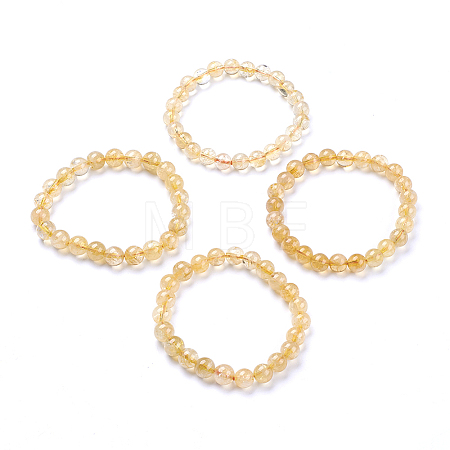 Natural Citrine Round Beads Stretch Bracelet BJEW-LS0001-09-1