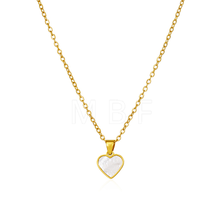 Natural White Shell 304 Stainless Steel Heart Pendant Necklaces for Women BL5235-2-1