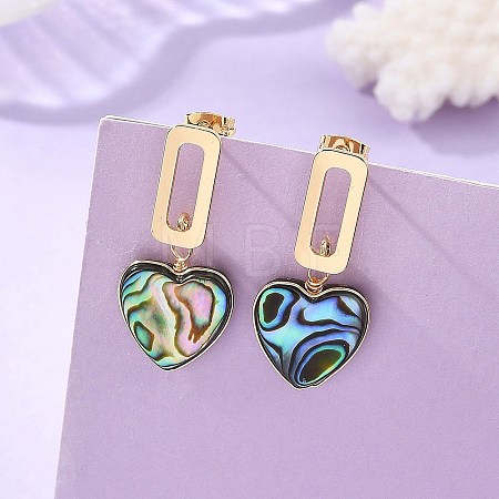 Heart Abalone Shell/Paua Shell Beads Dangle Stud Earrings EJEW-JE07317-1