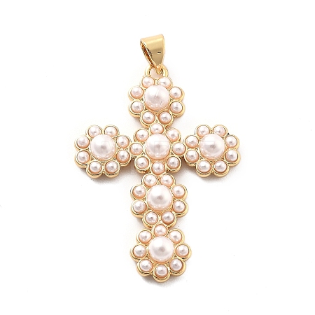 Rack Plating Brass with ABS Imitation Pearl KK-Q017-13G-1