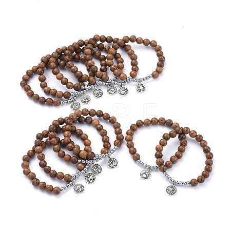 12 Constellation/Zodiac Sign Flat Round Tibetan Style Alloy Charm  Bracelets Sets BJEW-JB05168-1