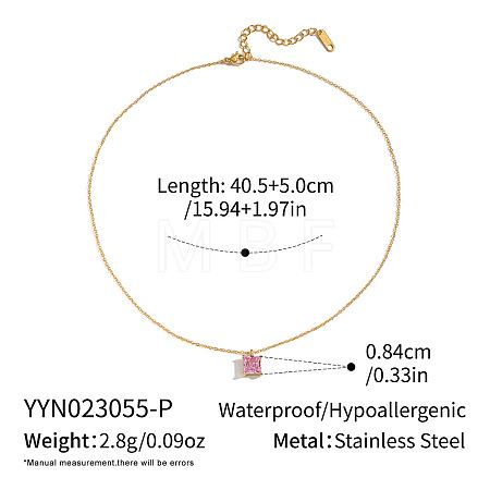 Square Cubic Zirconia Pendant Necklaces with 304 Stainless Steel Real 18K Gold Plated Cable Chains for Women DB6787-3-1