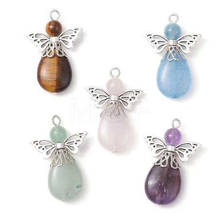 Natural Green Aventurine/Amethyst/Rose Quartz/Tiger Eye/Quartz Pendants X-PALLOY-JF03187-1