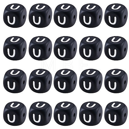 20Pcs Black Cube Letter Silicone Beads 12x12x12mm Square Dice Alphabet Beads with 2mm Hole Spacer Loose Letter Beads for Bracelet Necklace Jewelry Making JX433U-1