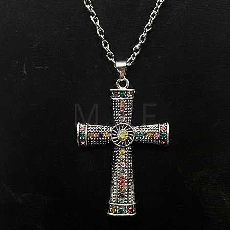 Platinum Alloy Rhinestone Cross Pendant Necklaces LS-NX3454-2-1
