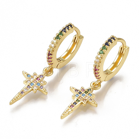 Brass Micro Pave Cubic Zirconia(Random Mixed Color) Dangle Hoop Earrings EJEW-S201-65-1