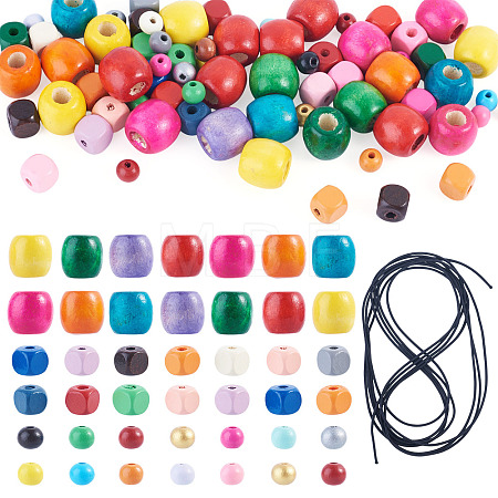 75Pcs 3 Styles Spray Painted Round Natural Schima Wood Beads WOOD-TAD0001-01-1