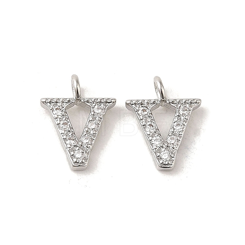 Initial Letter Brass Micro Pave Cubic Zirconia Pendants ZIRC-F008-V-1