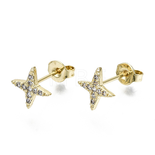 Brass Micro Pave Clear Cubic Zirconia Stud Earrings EJEW-T046-34G-NF-1