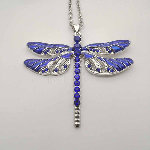 Vintage Luxury Zinc Alloy Crystal Rhinestone Dragonfly Pendant Necklaces with Enamle UK1474-2-1