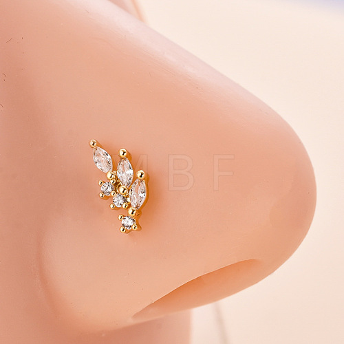 316L Surgical Stainless Steel Micro Pave Clear Cubic Zirconia L-Shaped Nose Rings WG5ADDF-16-1