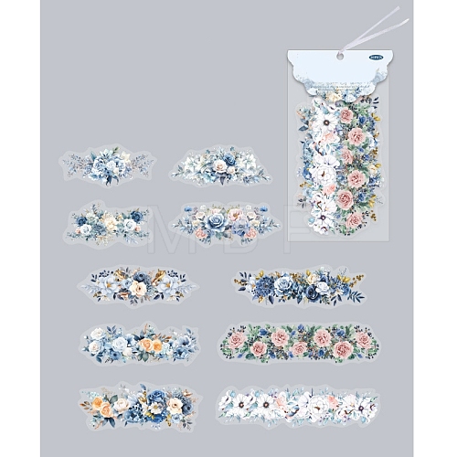 20Pcs 10 Styles Flower PET Stickers PW-WG670F7-01-1