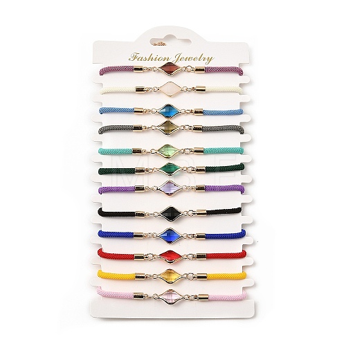 12Pcs 12 Colors Polyester Bracelets BJEW-P340-13G-G-1