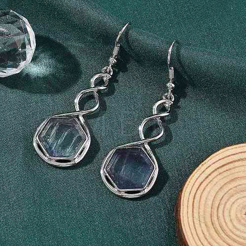 Hexagon Natural Fluorite Dangle Earrings EJEW-K298-01P-10-1