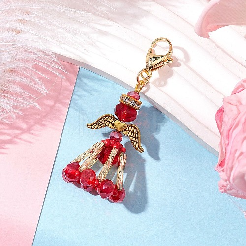 Glass Seed Beaded Angel Pendant Decoration HJEW-MZ00159-03-1