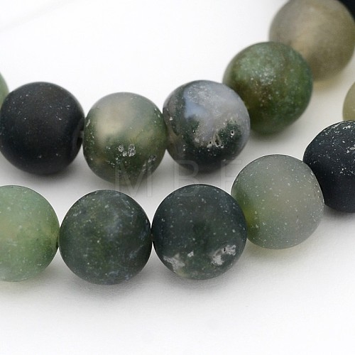 Frosted Round Natural Moss Agate Beads Strands G-J338-04-8mm-1