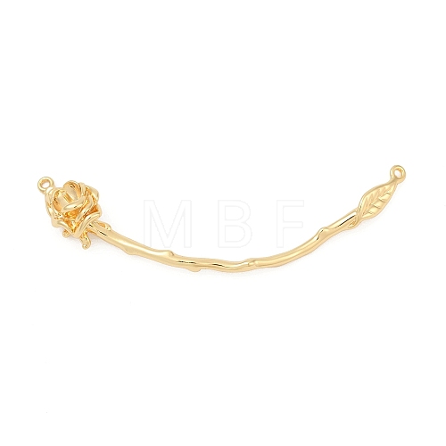 Brass Curved Bar Flower Connector Charms KK-P302-07G-1