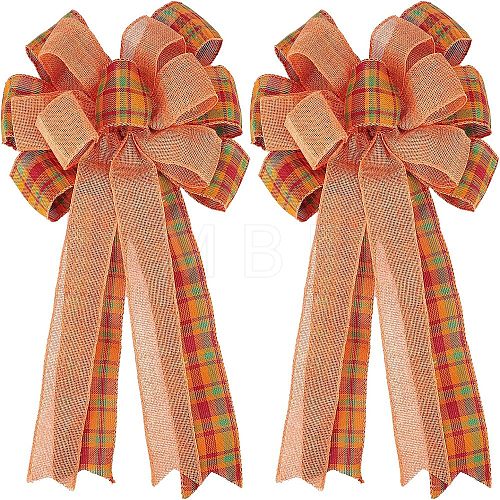 2Pcs Tartan Pattern Polyester Bowknot Display Decoration DIY-CA0004-32-1