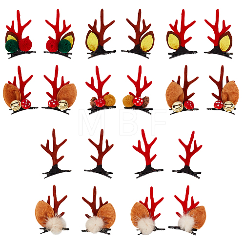 ANATTASOUL 10 Pairs 10 Style Christmas Theme Antler Cloth & Iron Alligator Hair Clips MRMJ-AN0001-02-1