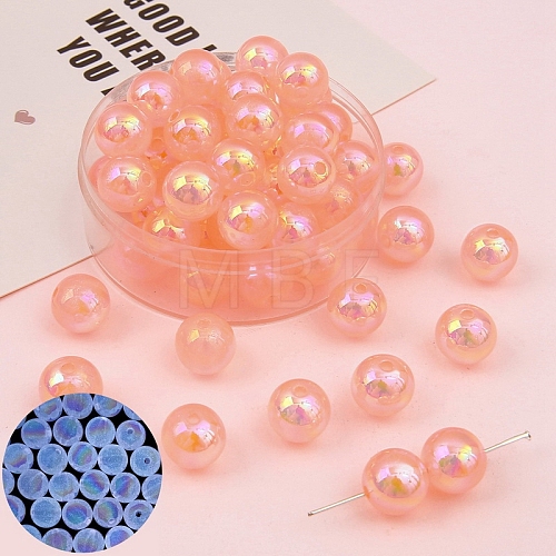 5Pcs Round Luminous Transparent Acrylic Beads PW-WG06E6C-08-1