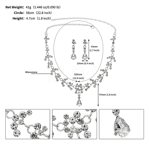 Alloy & Rhinestone Studs Earrings & Necklaces Set PW-WG15CAD-06-1