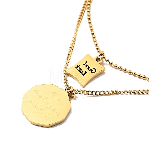 Flat Round & Rectangle Pendants Double Layer Necklace NJEW-G085-01G-1