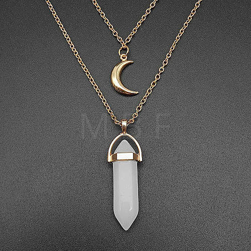 Natural White Jade Cone Pendant Double Layer Necklace UX9990-29-1