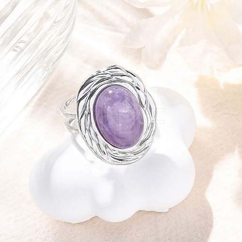 Oval Natural Amethyst Finger Rings RJEW-M063-01P-16-1