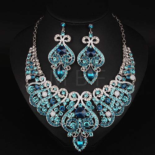 Alloy Rhinestone Bib Necklaces & Dangle Earrrings Sets for Women WG32480-05-1