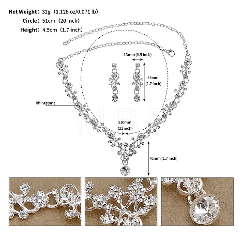 Alloy & Rhinestone Studs Earrings & Necklaces Set PW-WG15CAD-08-1