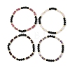 4Pcs 4 Styles Natural Mixed Stone Faceted Cube and Round Natural Lava Rock Beaded Stretch Bracelets for Women BJEW-JB14250-02-4