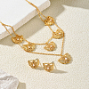 Brass Micro Pave Clear Cubic Zirconia Hollow Fan Double Layer Pendant Necklace & Stud Earrings Set for Women KI7440-1