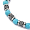 Synthetic Turquoise & Magnetic Synthetic Hematite Round Beaded Bracelet BJEW-P339-02P-10-2