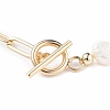 Natural Pearl Beaded Bracelet with Brass Paperclip Chains for Women BJEW-JB07920-01-5