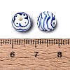 Hand Painted Blue and White Striped Round Porcelain Beads PORC-Q007-01C-4