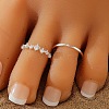 2Pcs 2 Styles Flat Round Brass & Crystal Rhinestone & Iron Cuff Toe Rings WG6514F-02-2