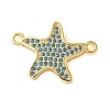 Brass Micro Pave Deep Sky Blue Cubic Zirconia Connector Charms KK-C086-14G-02-1