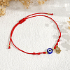 Handmade Adjustable Blue Evil Eye Glass Braided Bead Bracelets with Stainless Steel Religion Hamsa Hand for Women KO5639-2-4