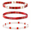 Handmade Red and White Glass Beaded Stretch Tile Bracelet Sets MA5695-5