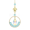 Ocean Theme Glass Round Beads & Teardrop Suncatcher with Brass Charm HJEW-JM04939-02-1
