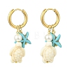 Tortoise & Starfish Synthetic Turquoise Hoop Earrings EJEW-JE07147-02-3