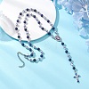 Handmade Blue and White Porcelain and Dyed Natural Lapis Lazuli Round Rosary Bead Necklaces NJEW-JN05750-1