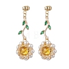 Flower 304 Stainless Steel Cubic Zirconia Dangle Stud Earrings EJEW-TA00800-01-2