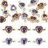 12Pcs 2 Colors Brass Pave Cubic Zirconia Heart Links Connector Charms KK-TA0003-48E-2