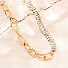 304 Stainless Steel Pave Clear Cubic Zirconia Tennis Chain Paperclip Chain Necklaces with OT Clasps NJEW-D326-02G-3